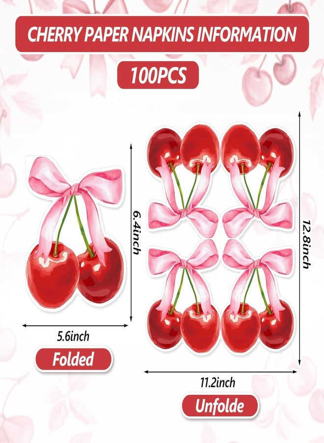 JarThenaAMCS مناديل جارثينا إيه إم سي إس، 100 قطعة، وردية اللون، مزينة بفيونكة وكرز، مناديل ورقية حمراء على شكل كرز، للاستخدام مرة واحدة، مناسبة للغداء والعشاء، مثالية لحفلات أعياد الميلاد. - Image 2
